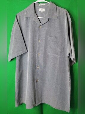 Mens Short-Sleeve Camp Dress Collared  Shirt Light Gray Pavo Lastrada Sz Large